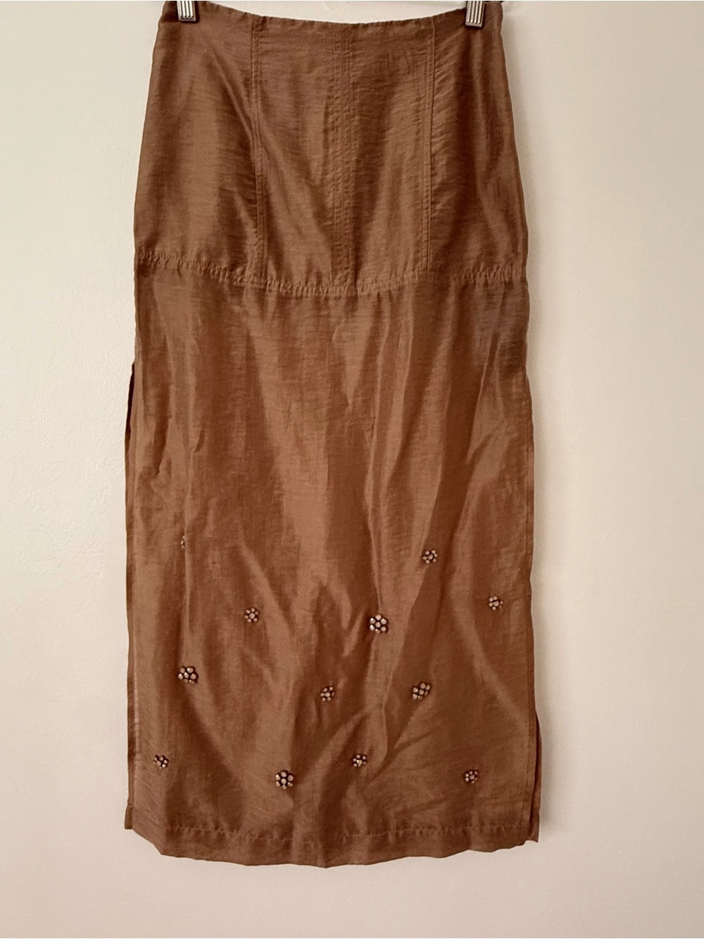 NWT H&M Edition Brown TENCEL Embellished Midi Skirt Size 2